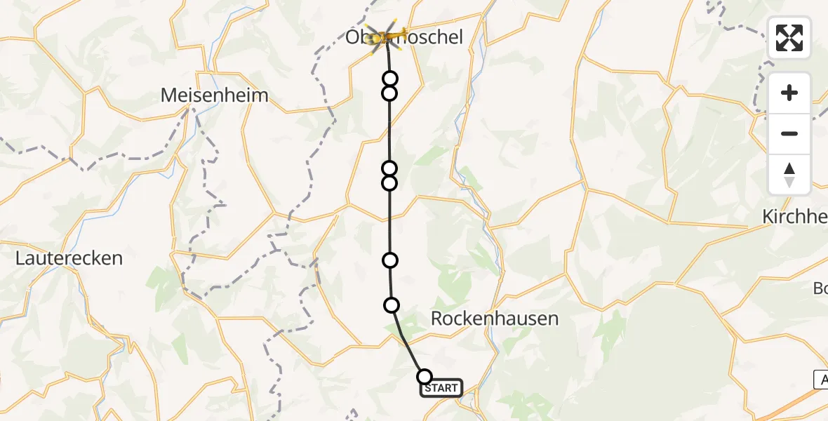 Flugroute Rettungshubschrauber Imsweiler UL - Obermoschel, 01 Juli 2026, 13:09