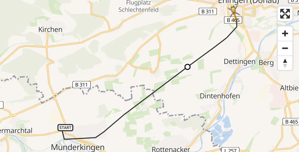 Flugroute Rettungshubschrauber Munderkingen - Ehingen (Donau), 01 Juli 2026, 13:11
