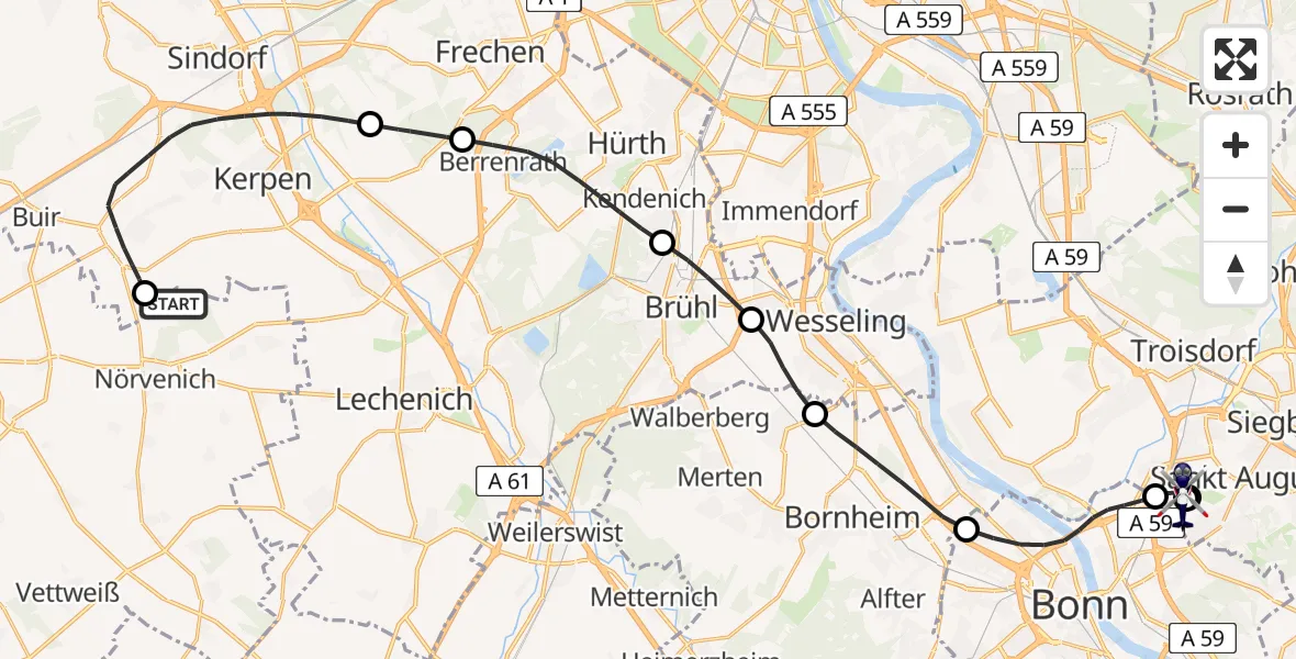 Flugroute Polizeihubschrauber Militärflugplatz Nörvenich - Sankt Augustin, 01 Juli 2026, 13:11