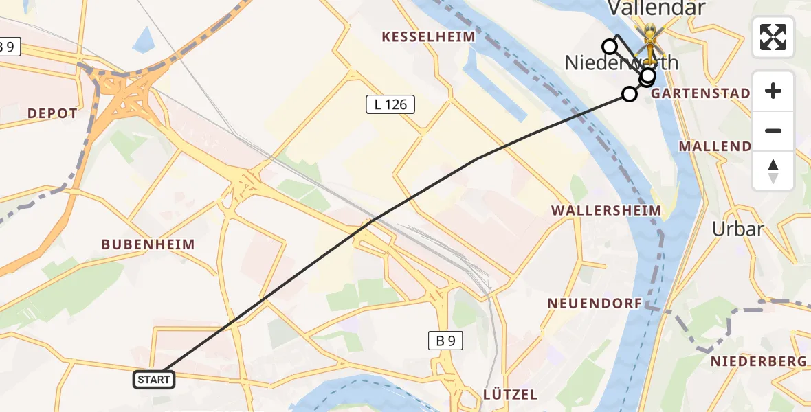 Flugroute Rettungshubschrauber Koblenz - Vallendar, 01 Juli 2026, 13:22