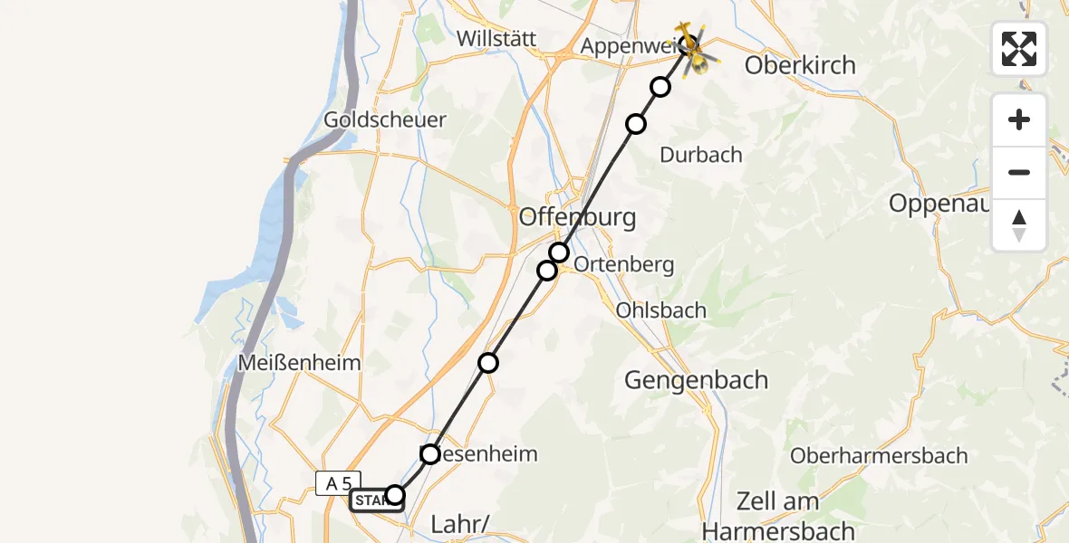 Flugroute Rettungshubschrauber Lahr/Schwarzwald - Oberkirch, 01 Juli 2026, 13:26
