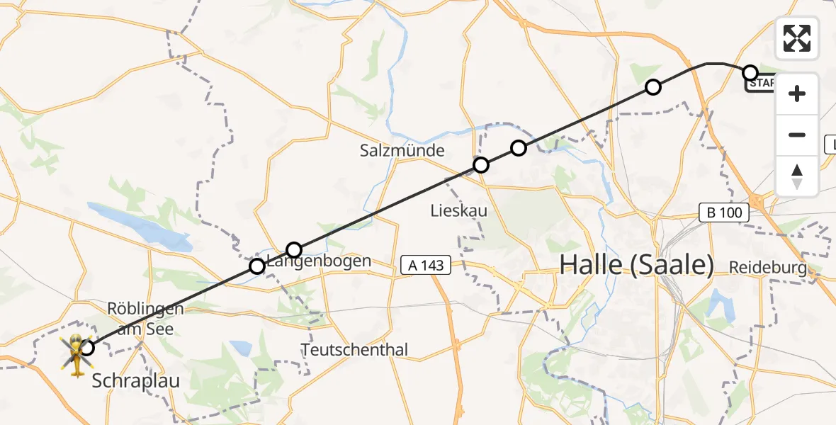 Flugroute Rettungshubschrauber Halle-Oppin Flugplatz - Farnstädt, 01 Juli 2026, 13:26