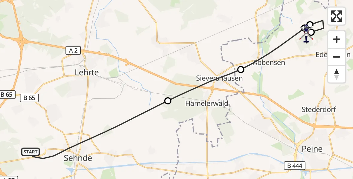 Flugroute Polizeihubschrauber Sehnde - Flugplatz Peine-Eddesse, 01 Juli 2026, 13:29