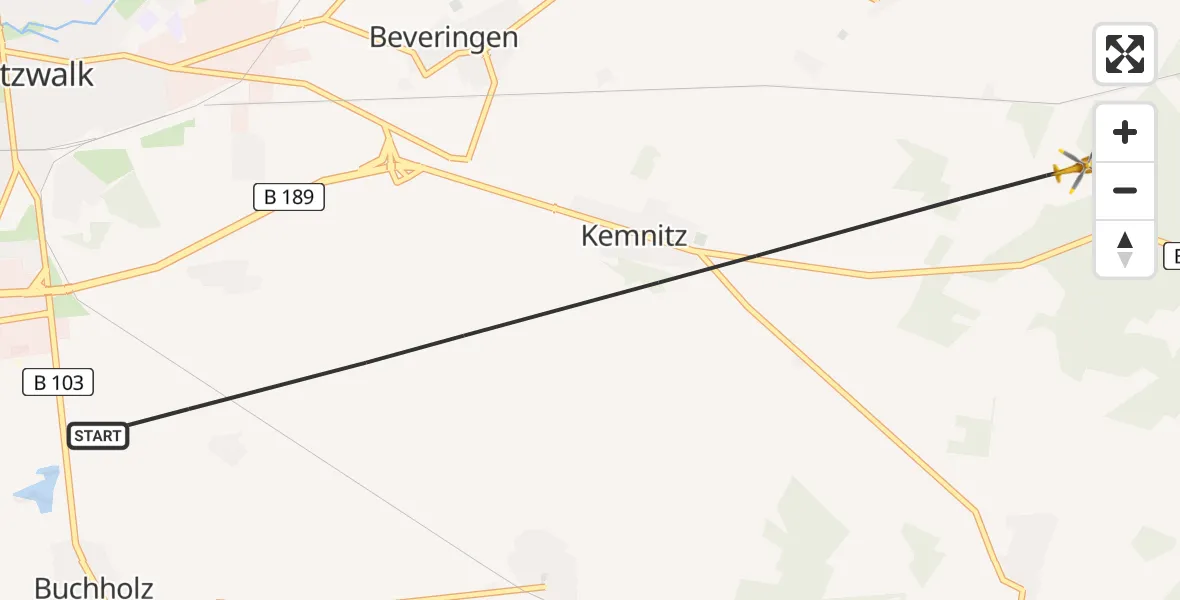 Flugroute Rettungshubschrauber Pritzwalk - Pritzwalk, 01 Juli 2026, 13:32