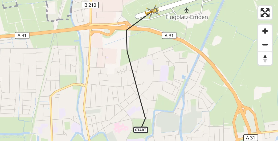 Flugroute Ambulanzhubschrauber Emden - Emden Flughafen, 01 Juli 2026, 13:35