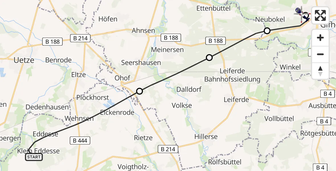 Flugroute Polizeihubschrauber Edemissen - Gifhorn Bundespolizei Hubschrauberlandeplatz, 01 Juli 2026, 13:44