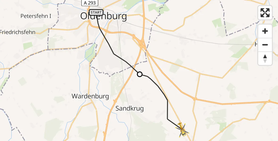 Flugroute Rettungshubschrauber Oldenburg (Oldb) - Hatten, 01 Juli 2026, 13:52