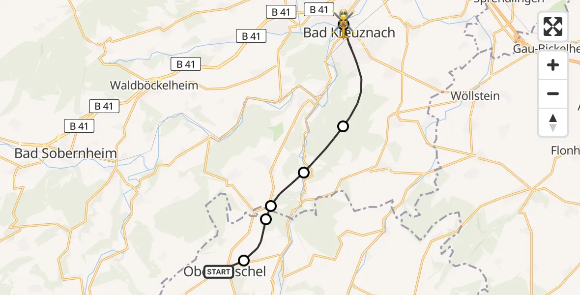 Flugroute Rettungshubschrauber Obermoschel - Sankt Marienworth Hospital, 01 Juli 2026, 13:53