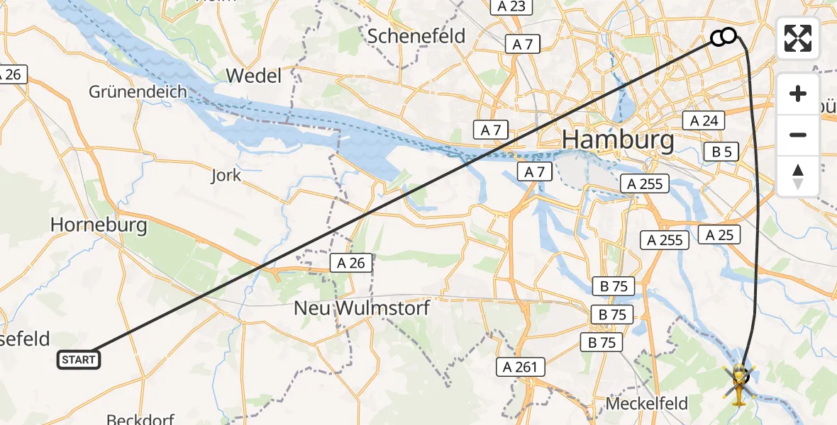 Flugroute Rettungshubschrauber Harsefeld - Seevetal, 01 Juli 2026, 13:55