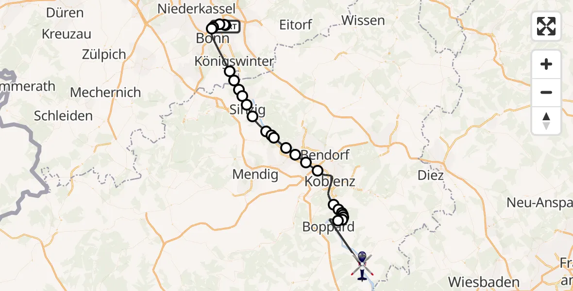 Flugroute Polizeihubschrauber Sankt Augustin - Oberwesel, 01 Juli 2026, 13:56