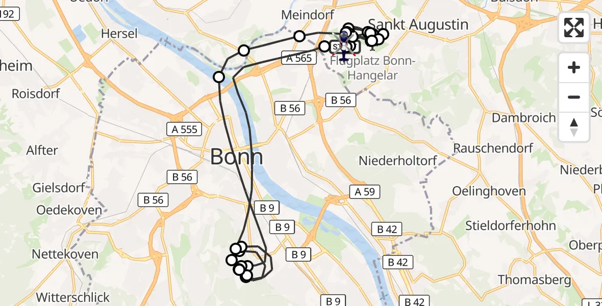 Flugroute Polizeihubschrauber Sankt Augustin - Sankt Augustin, 01 Juli 2026, 13:57