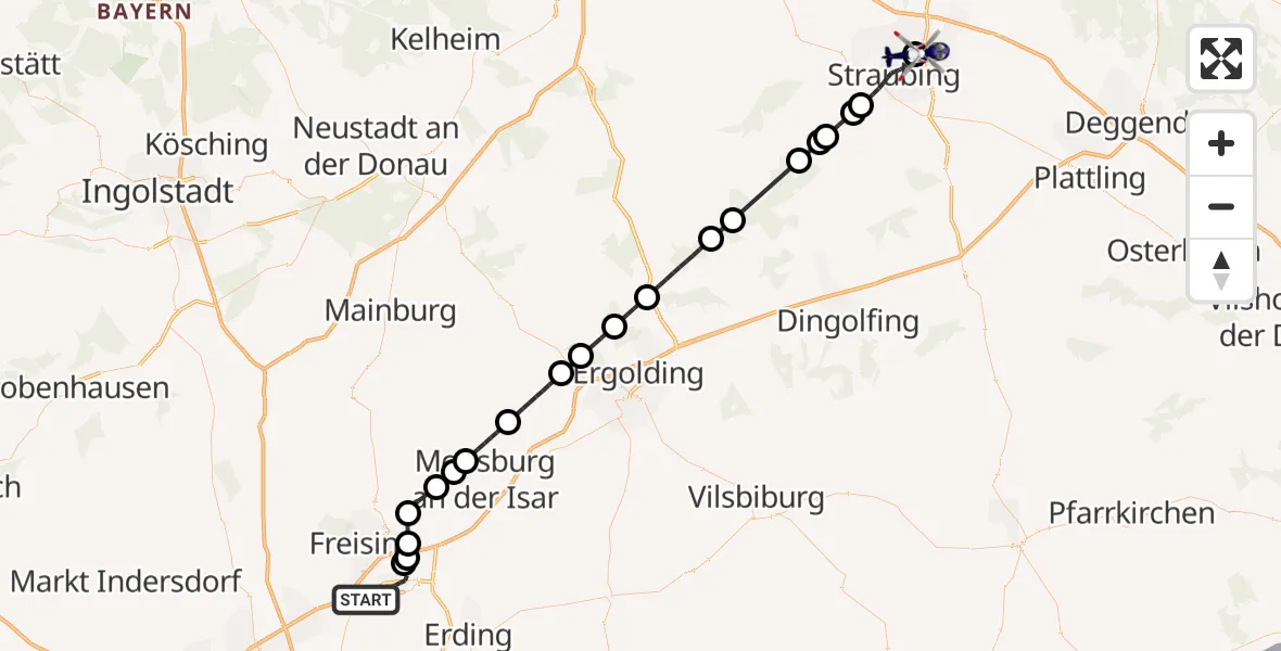 Flugroute Polizeihubschrauber München Flughafen - Parkstetten, 01 Juli 2026, 14:10