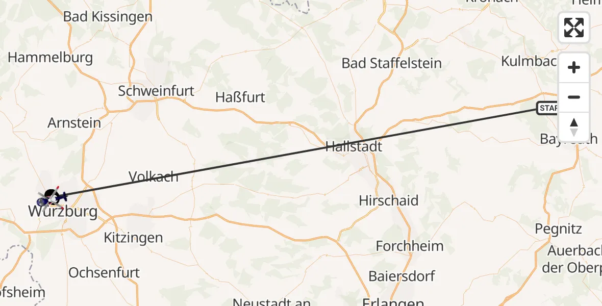 Flugroute Polizeihubschrauber Neudrossenfeld - Würzburg-Schenkenturm Flugplatz, 01 Juli 2026, 14:11