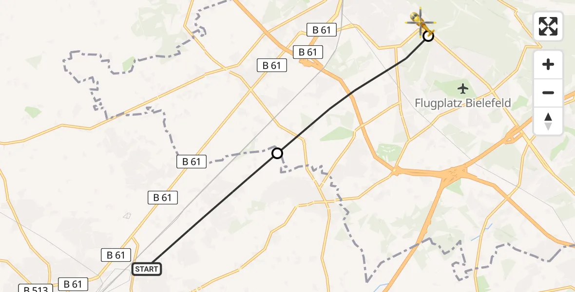 Flugroute Rettungshubschrauber Gütersloh - Luftrettungszentrum Bielefeld, 01 Juli 2026, 14:30