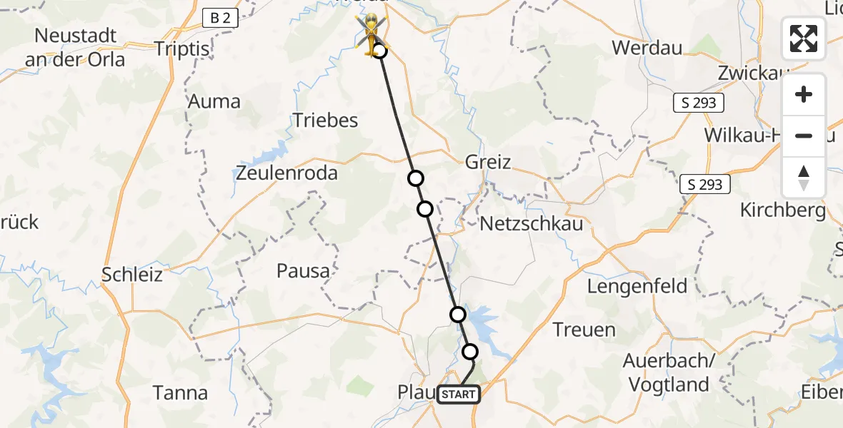Flugroute Rettungshubschrauber Plauen - Weida, 01 Juli 2026, 14:36
