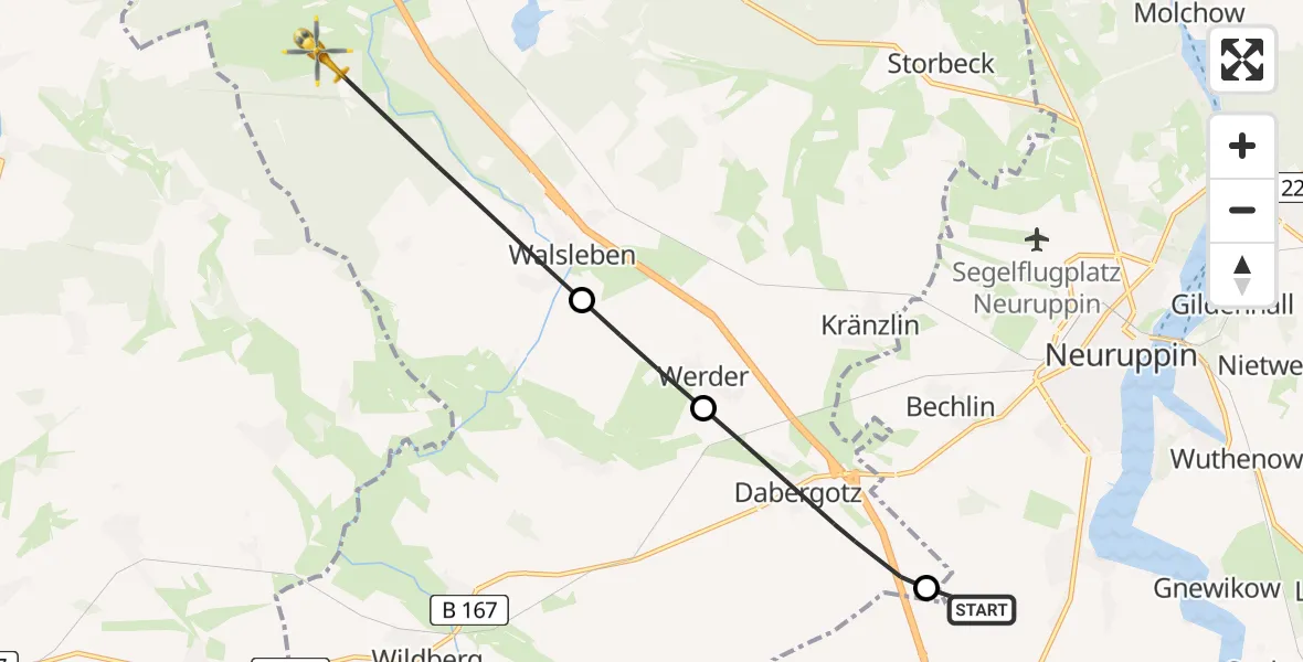 Flugroute Rettungshubschrauber Neuruppin - Walsleben, 01 Juli 2026, 14:41