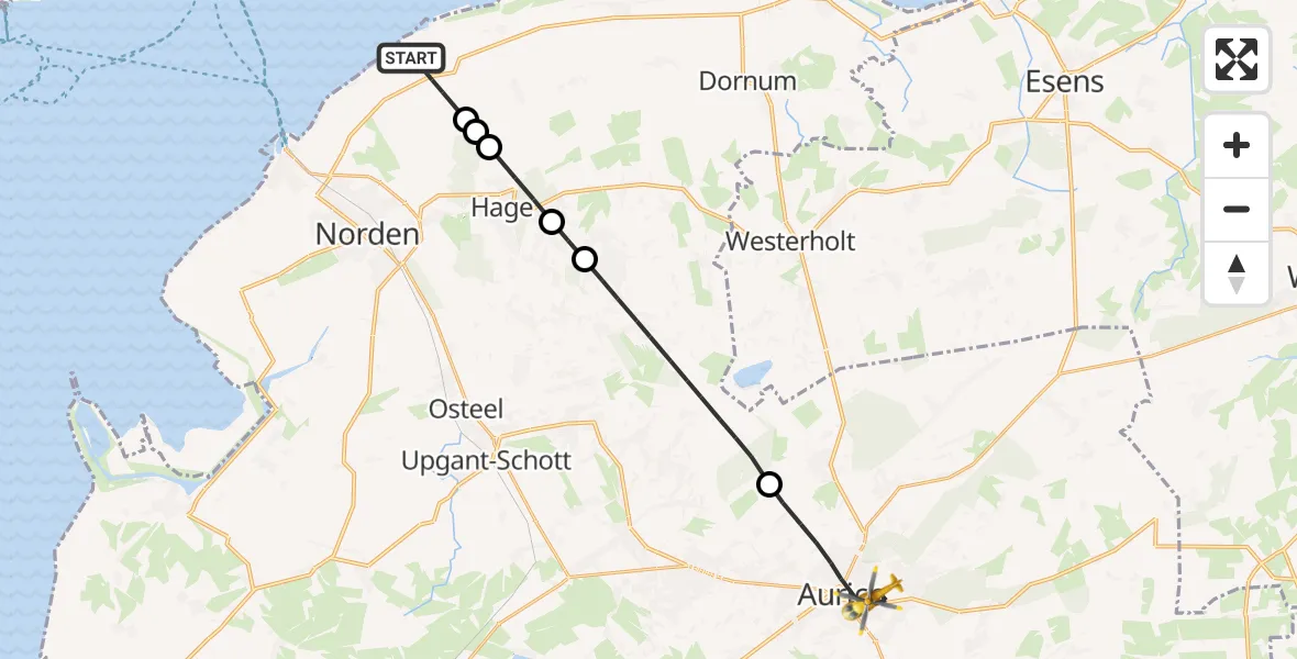 Flugroute Rettungshubschrauber Norden - Aurich, 01 Juli 2026, 14:41