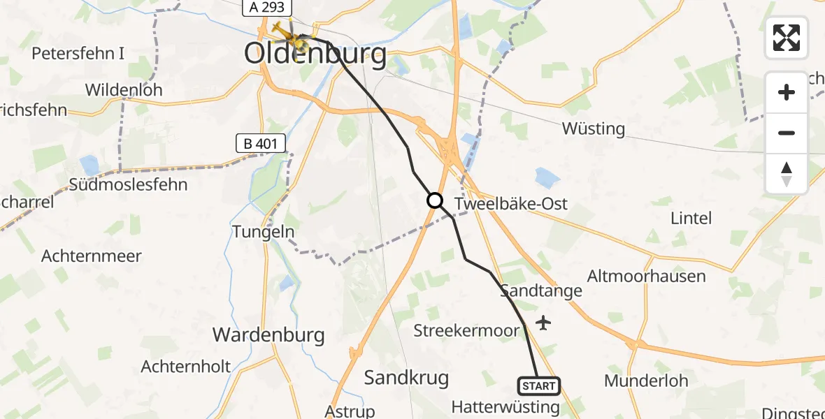 Flugroute Rettungshubschrauber Hatten - Oldenburg (Oldb), 01 Juli 2026, 14:46