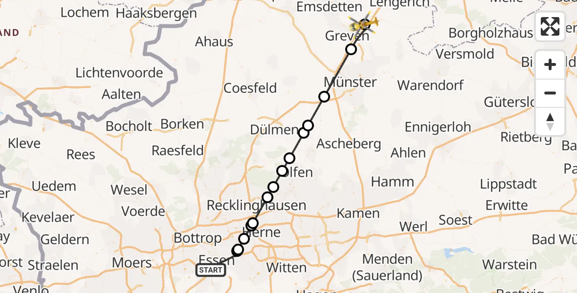 Flugroute Ambulanzhubschrauber Essen - Christoph  Westfalen-ADAC, 01 Juli 2026, 14:48