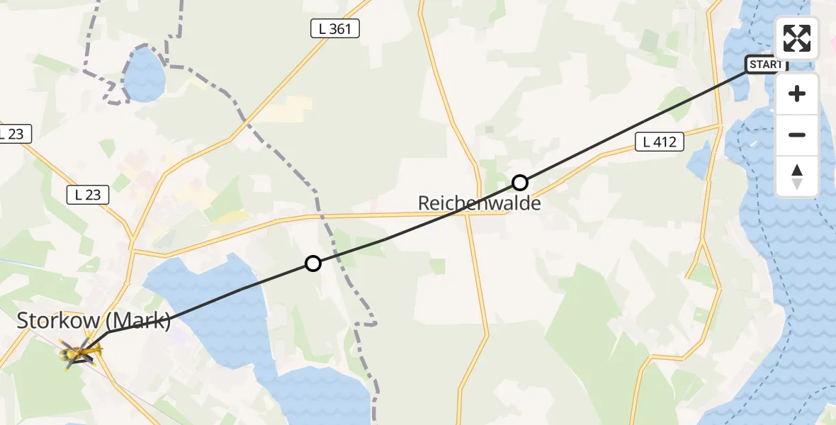 Flugroute Rettungshubschrauber Bad Saarow - Storkow (Mark), 01 Juli 2026, 14:49