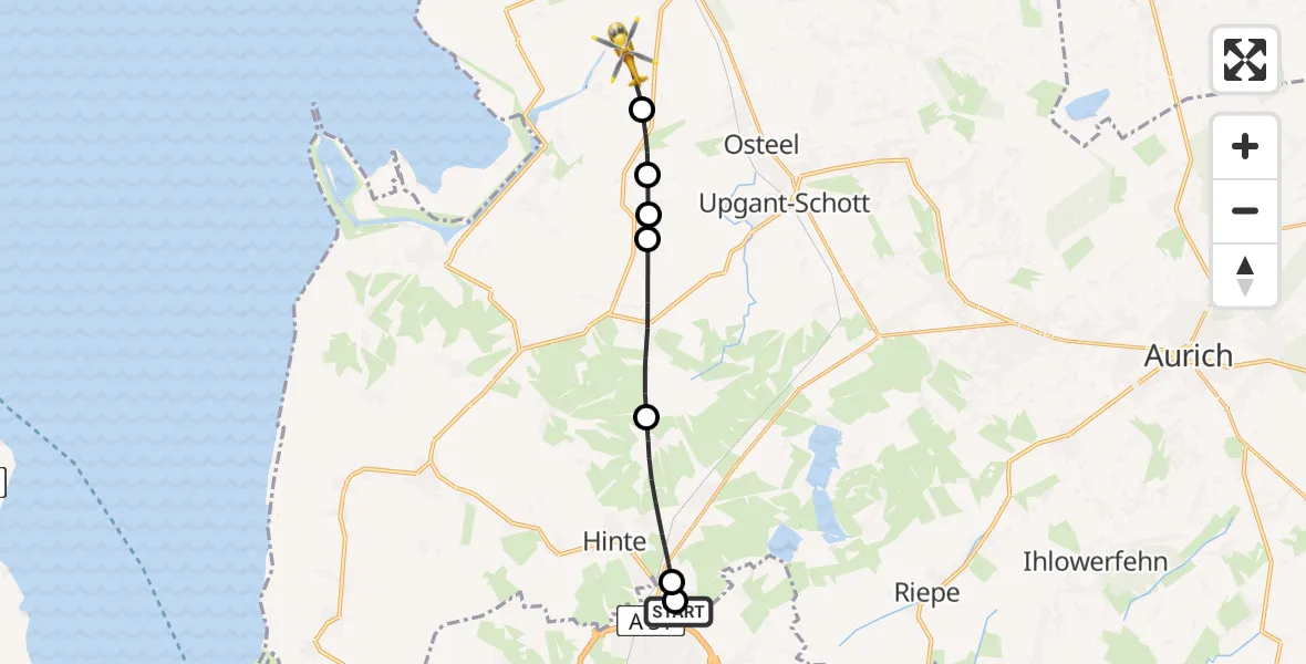 Flugroute Ambulanzhubschrauber Emden Flughafen - Norden, 01 Juli 2026, 14:52