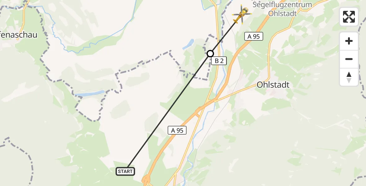 Flugroute Rettungshubschrauber Eschenlohe - Ohlstadt, 01 Juli 2026, 14:56