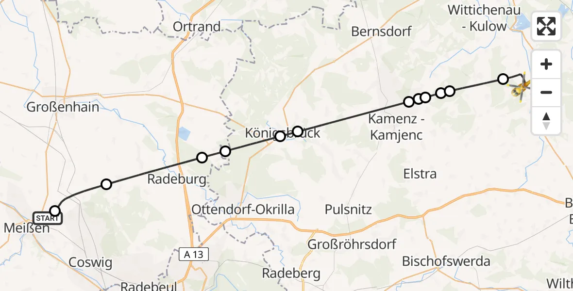 Flugroute Rettungshubschrauber Meißen - Königswartha, 01 Juli 2026, 14:57