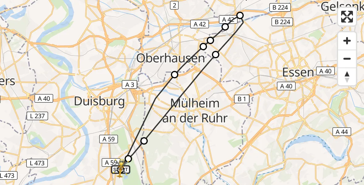 Flugroute Rettungshubschrauber Duisburg Air Rescue Hubschrauberlandeplatz (Christoph 9) - Duisburg Air Rescue Hubschrauberlandeplatz (Christoph 9), 01 Juli 2026, 14:59