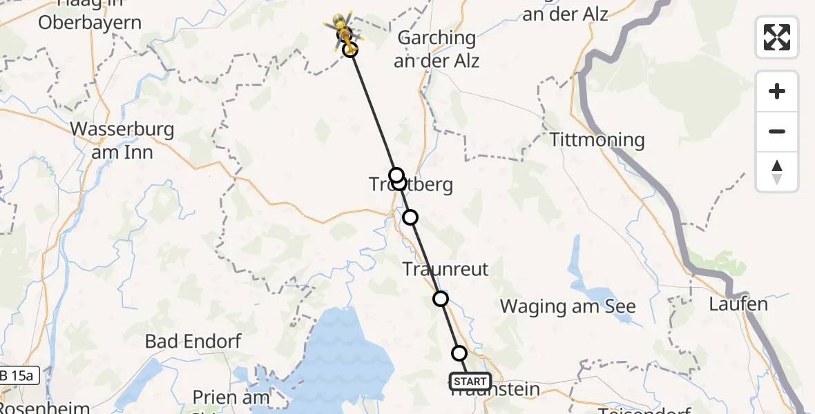 Flugroute Rettungshubschrauber Traunstein - Taufkirchen, 01 Juli 2026, 15:23