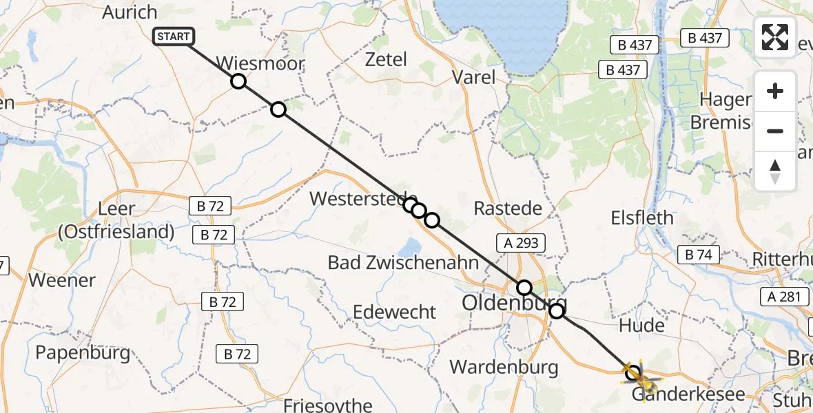 Flugroute Rettungshubschrauber Großefehn - Ganderkesee, 01 Juli 2026, 15:31