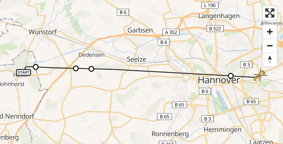 Flugroute Rettungshubschrauber Haste - Hannover, 01 Juli 2026, 15:31