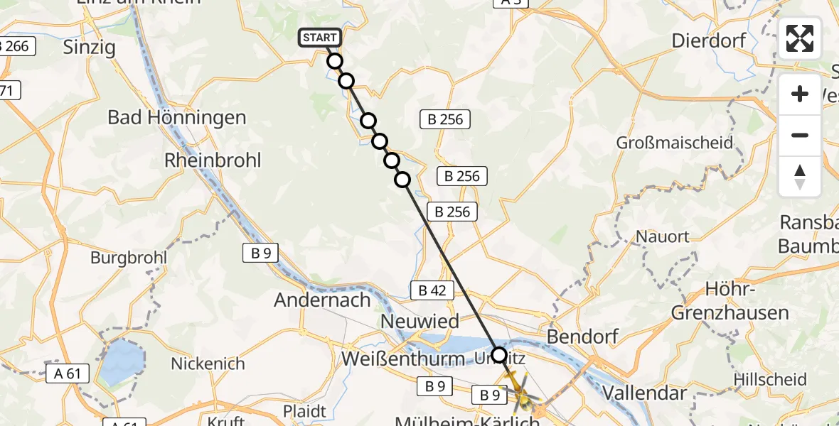 Flugroute Rettungshubschrauber Waldbreitbach - Urmitz, 01 Juli 2026, 15:44