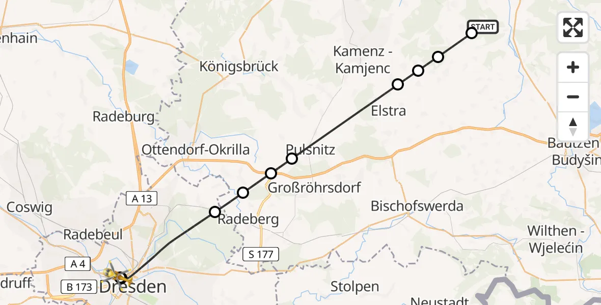 Flugroute Rettungshubschrauber Königswartha - Dresden Friedrichstadt Hospital, 01 Juli 2026, 15:44