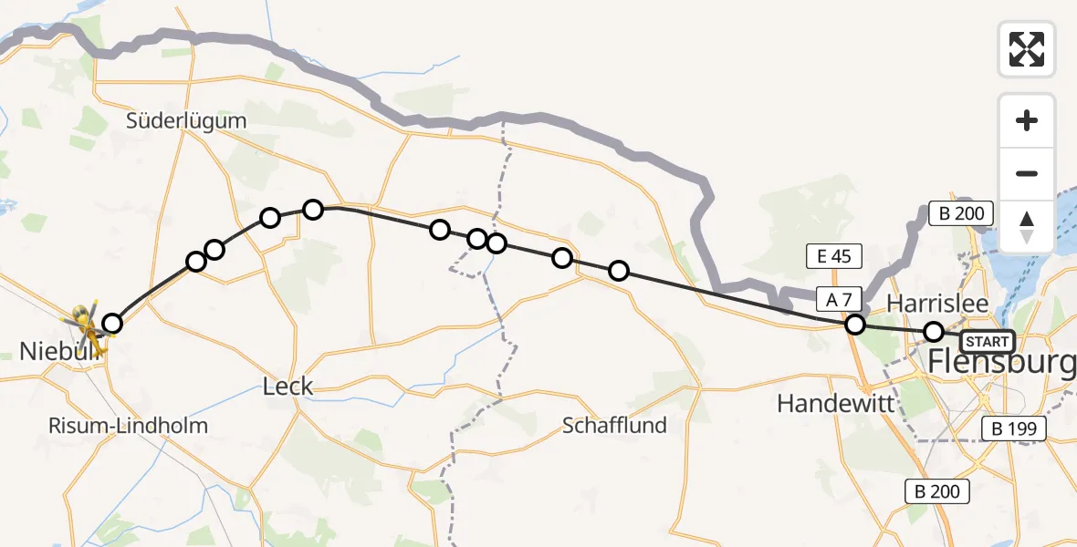 Flugroute Ambulanzhubschrauber Flensburg - Niebüll, 01 Juli 2026, 15:46
