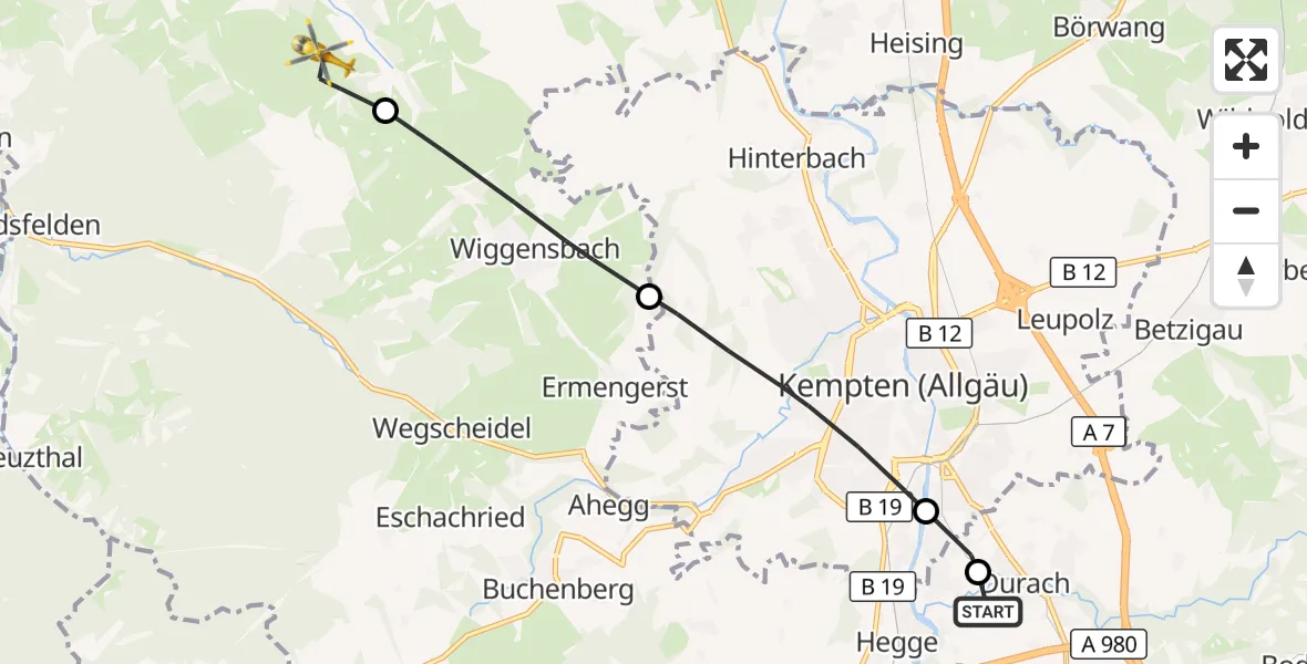 Flugroute Rettungshubschrauber Kempten-Durach Flugplatz - Altusried, 01 Juli 2026, 15:52