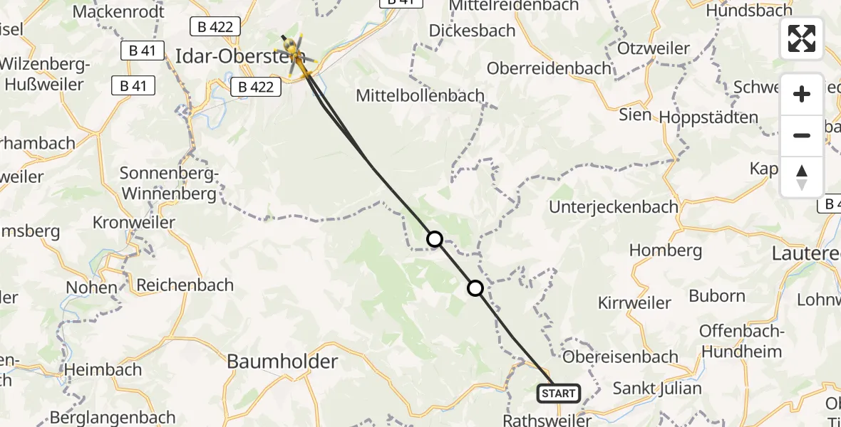 Flugroute Rettungshubschrauber Niederalben - Idar-Oberstein, 01 Juli 2026, 15:53