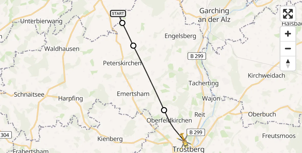 Flugroute Rettungshubschrauber Taufkirchen - Trostberg, 01 Juli 2026, 15:54