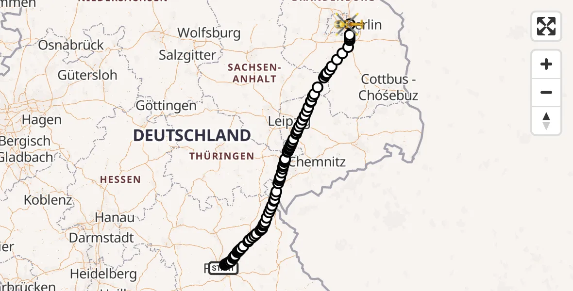 Flugroute Ambulanzhubschrauber Flughafen Nuremberg - Berlin Emergency Hospital, 01 Juli 2026, 16:00