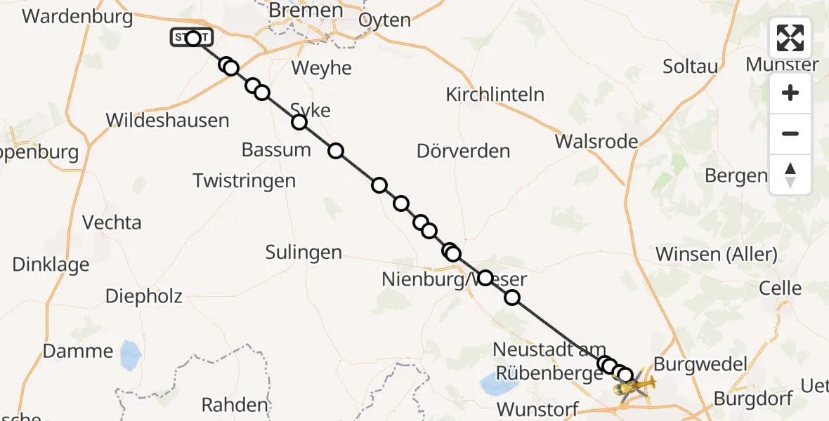Flugroute Rettungshubschrauber Ganderkesee Atlas Flugplatz - Flughafen Hannover, 01 Juli 2026, 16:07