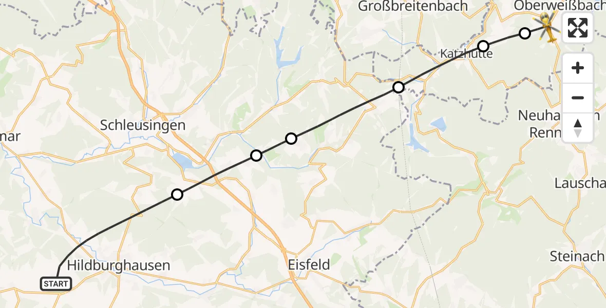 Flugroute Rettungshubschrauber Hildburghausen - Cursdorf, 01 Juli 2026, 16:10