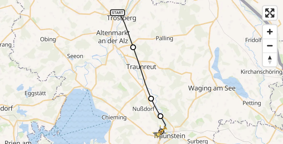 Flugroute Rettungshubschrauber Trostberg - Traunstein Hospital, 01 Juli 2026, 16:13