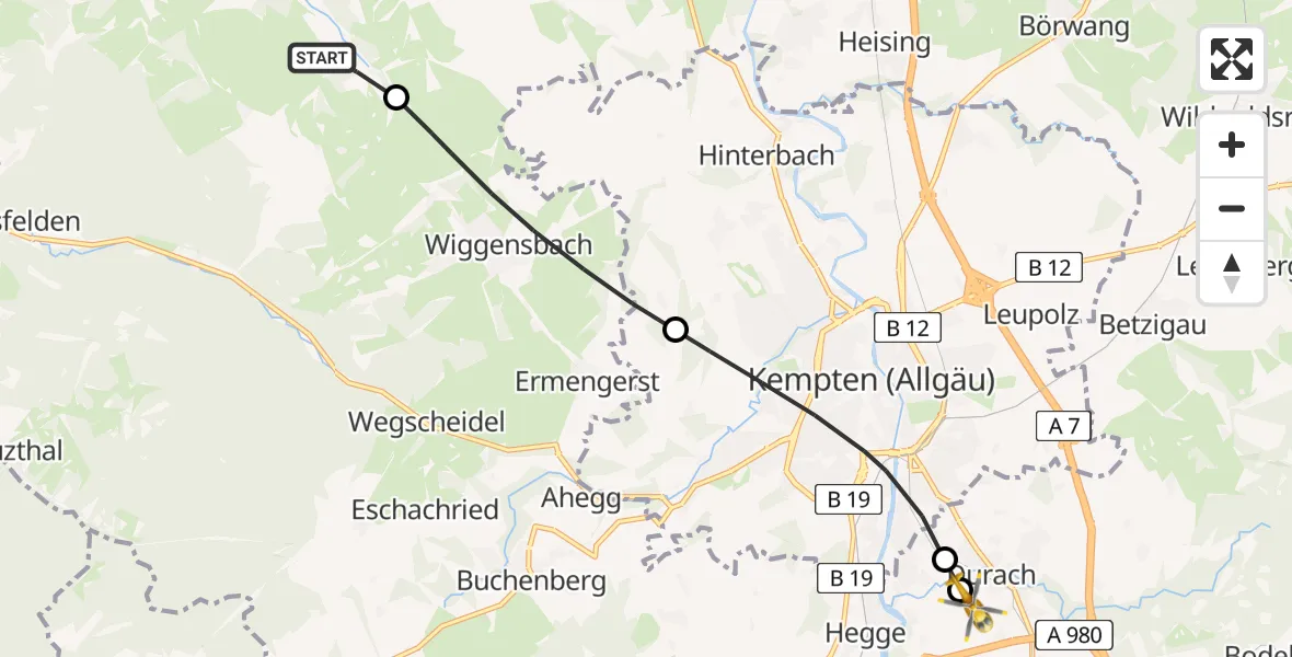 Flugroute Rettungshubschrauber Altusried - Kempten-Durach Flugplatz, 01 Juli 2026, 16:17