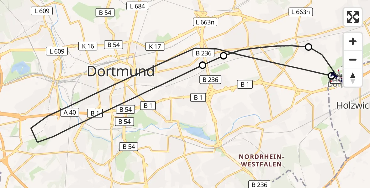 Flugroute Polizeihubschrauber Dortmund Flughafen - Dortmund Flughafen, 01 Juli 2026, 16:21