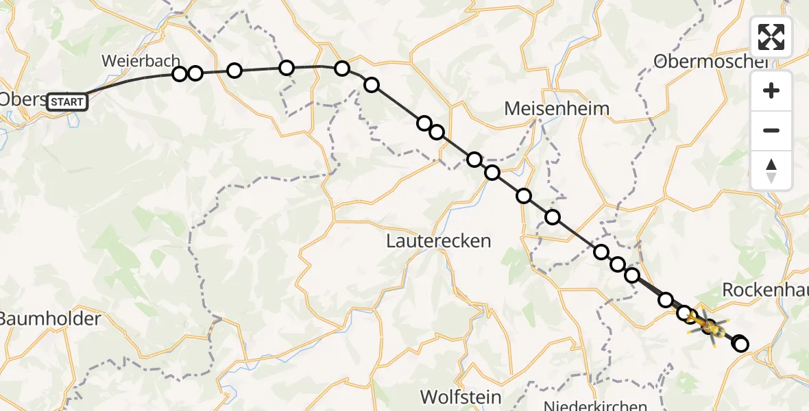 Flugroute Rettungshubschrauber Idar-Oberstein - Rockenhausen, 01 Juli 2026, 16:31