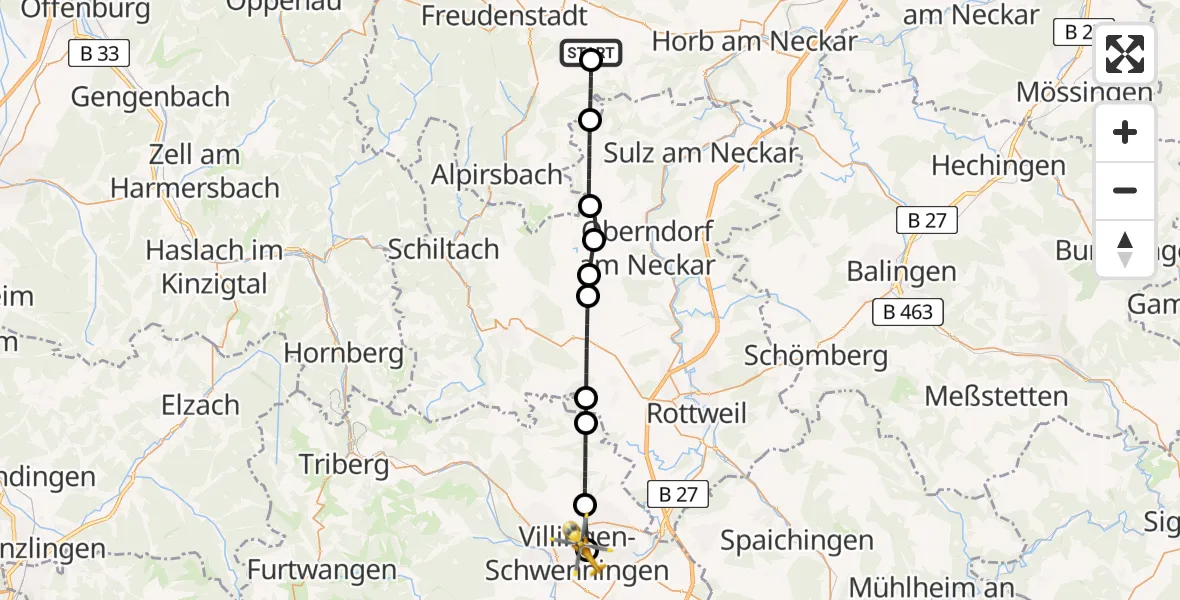 Flugroute Ambulanzhubschrauber Glatten - DRF Air Rescue Station Villingen-Schwenningen Hubschrauberlandeplatz (Christoph 11), 01 Juli 2026, 16:37
