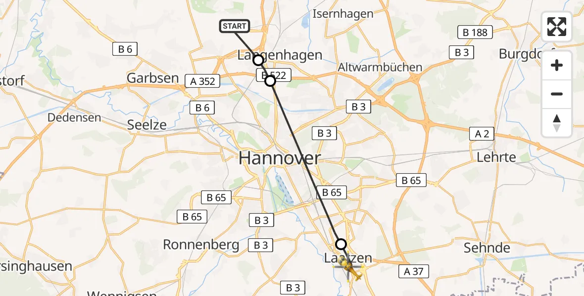 Flugroute Rettungshubschrauber Flughafen Hannover - Laatzen, 01 Juli 2026, 16:48
