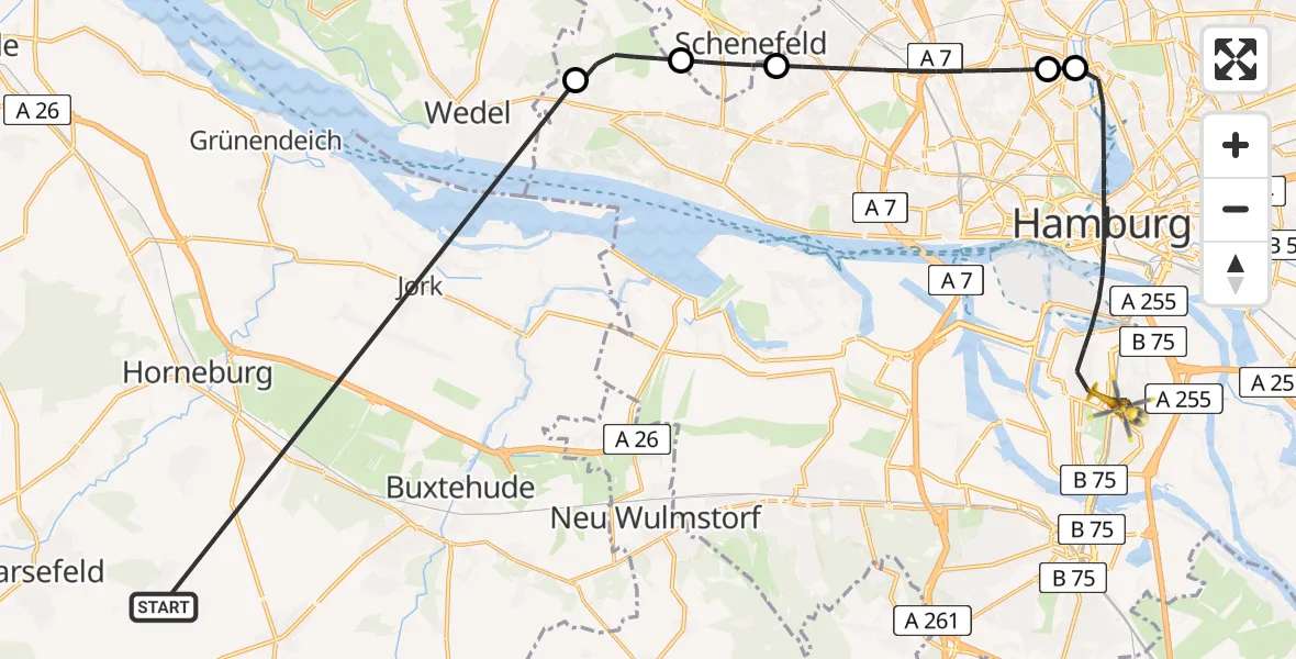 Flugroute Rettungshubschrauber Harsefeld - Hamburg, 01 Juli 2026, 16:49
