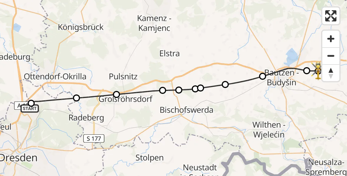 Flugroute Rettungshubschrauber Dresden Flughafen - Bautzen Flugplatz, 01 Juli 2026, 16:53
