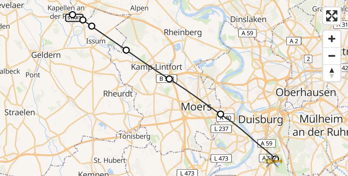 Flugroute Rettungshubschrauber Geldern - Duisburg Air Rescue Hubschrauberlandeplatz (Christoph 9), 01 Juli 2026, 17:08