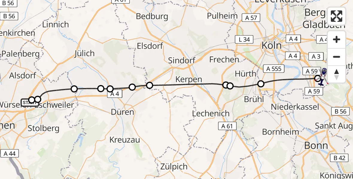 Flugroute Polizeihubschrauber Aachen-Merzbrück Flughafen - Köln Bonn Flughafen, 01 Juli 2026, 17:15